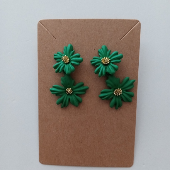 Fashion Jewelry Double Flower Dangle Earrings - Picture 2 of 5